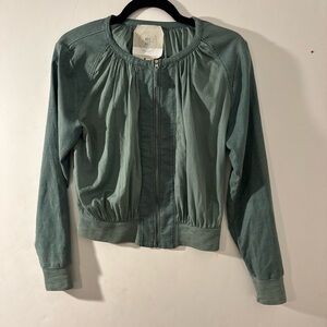 Hei Hei by Anthropologie Sage Green cotton linen Gathered Zip-Up Jacket – XS